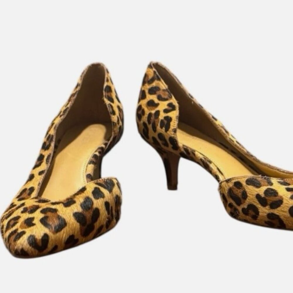 J. Crew Factory Calf Hair D’Orsay Kitten Heels In Leopard Print Size 8.5